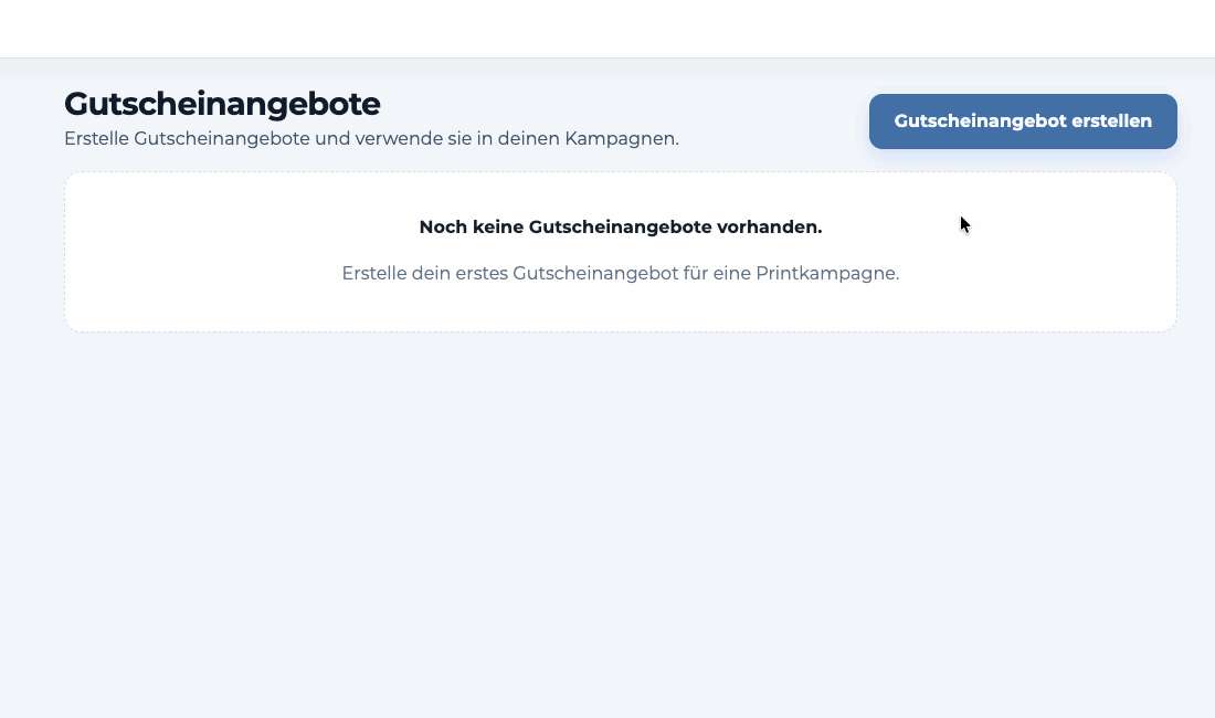 Ein neues Gutscheinangebot öffnen und zwischen automatischer Shop-Erzeugung, CSV-Codes und einem statischen Code wählen