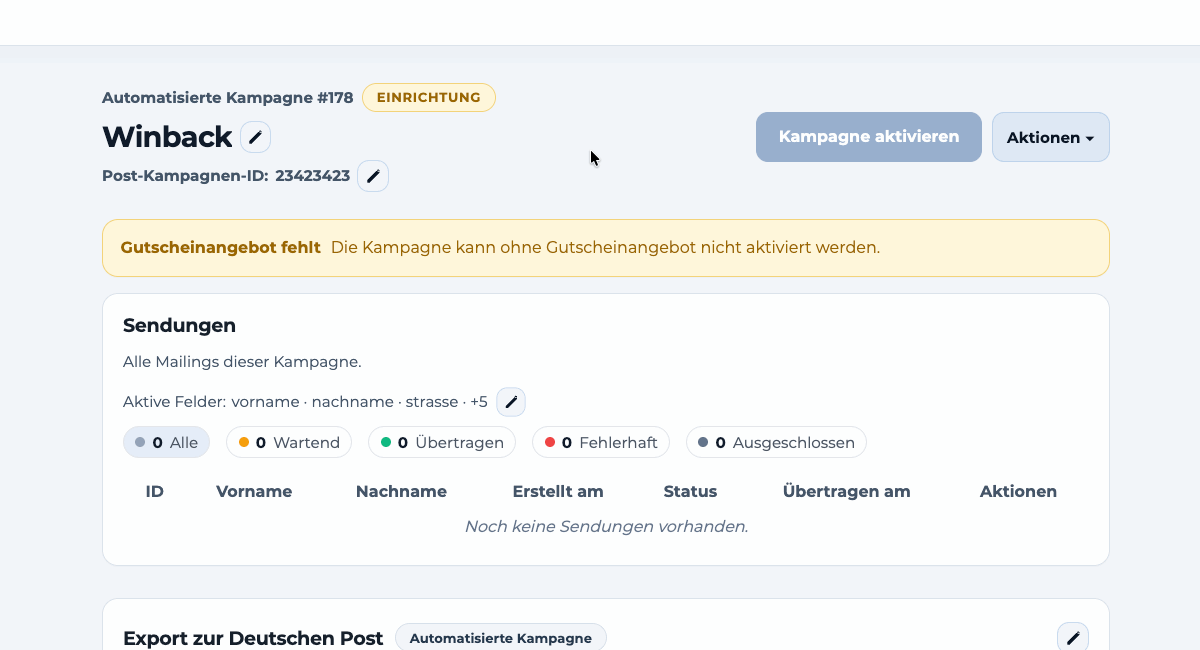 Ein Gutscheinangebot in der Kampagne auswählen und die Auswahl übernehmen