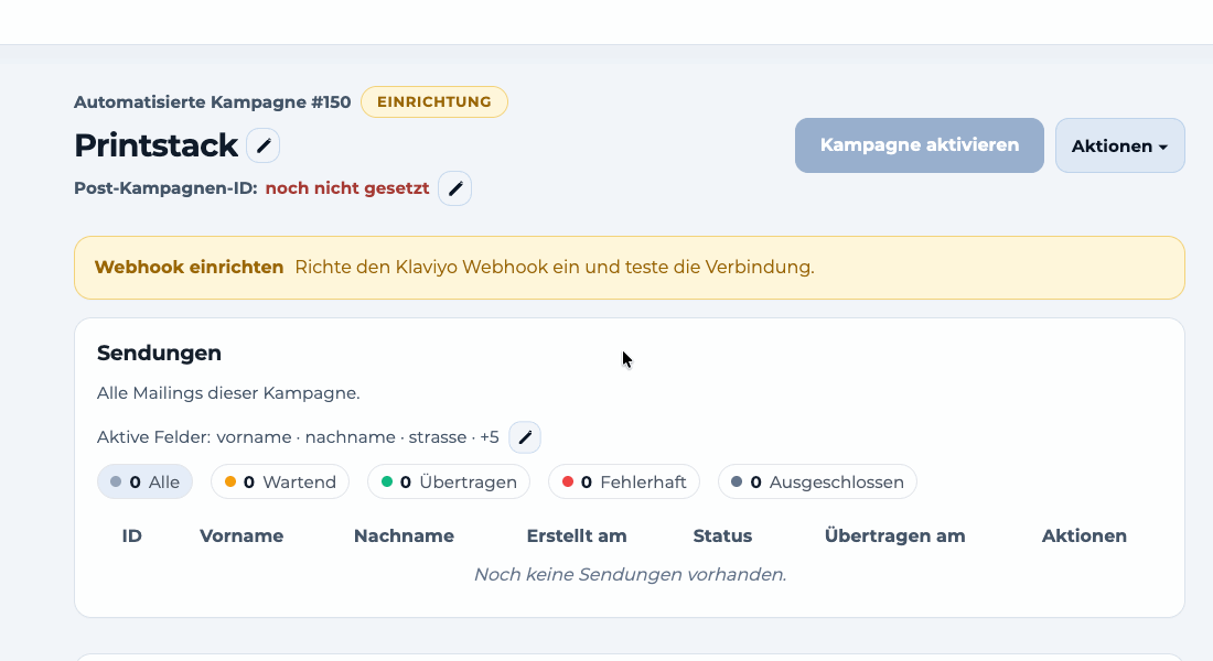 Personalisierte Inhalte über die aktiven Felder einer bestehenden Kampagne öffnen