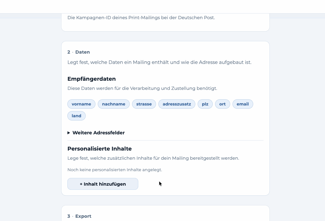 Personalisierten Inhalt produkt_name mit Snowboard als Beispielwert und Ersatzwert anlegen