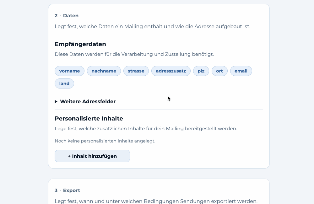 Optionale Datenfelder
