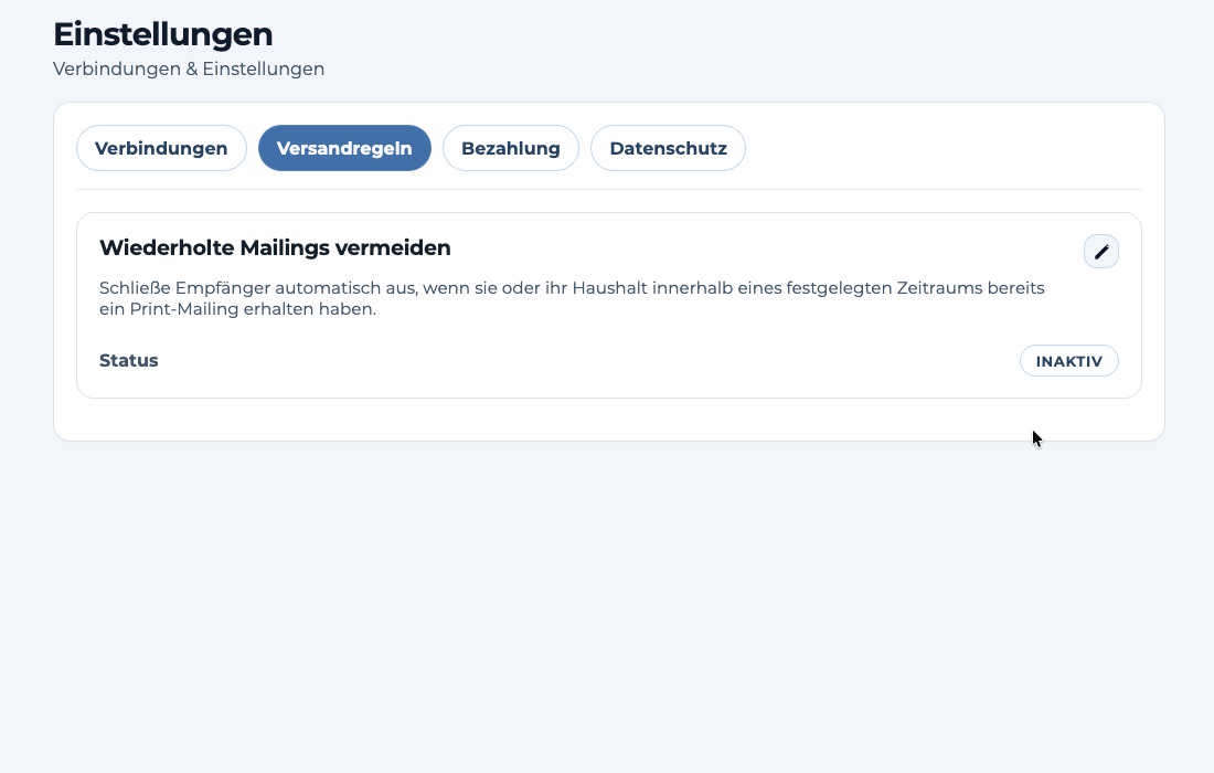 Versandregel für wiederholte Mailings in Printstack aktivieren und speichern
