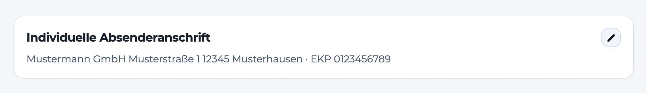 Individuelle Absenderanschrift mit synthetischer Gesellschaft und EKP in Printstack